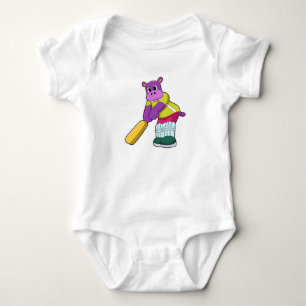 Hippo at Cricket with Cricket bat Baby Bodysuit