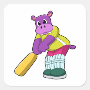 Hippo at Cricket with Cricket bat Square Sticker