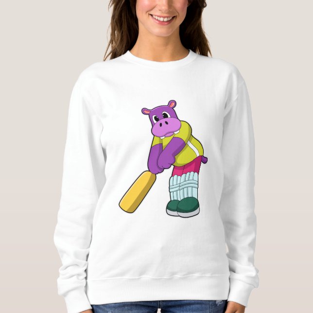 Hippo at Cricket with Cricket bat Sweatshirt (Front)