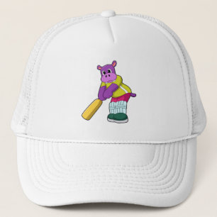 Hippo at Cricket with Cricket bat Trucker Hat