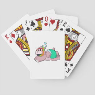 Hippo at Diving with Snorkel Playing Cards