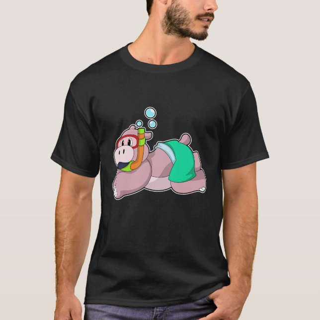 Hippo at Diving with Snorkel T-Shirt (Front)