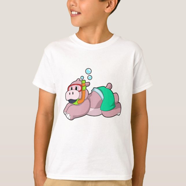 Hippo at Diving with Snorkel T-Shirt (Front)