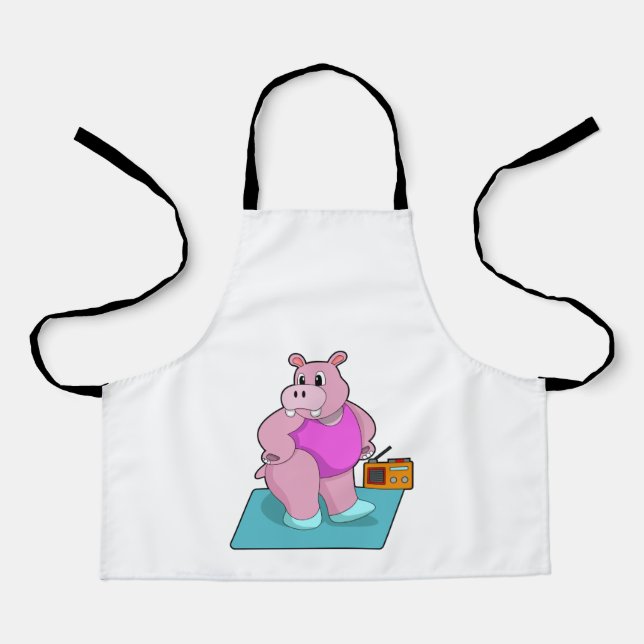 Hippo at Fitness with Radio.PNG Apron (Front)