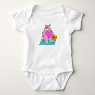 Hippo at Fitness with Radio.PNG Baby Bodysuit