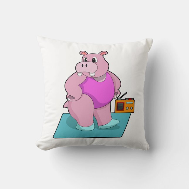 Hippo at Fitness with Radio.PNG Cushion (Front)