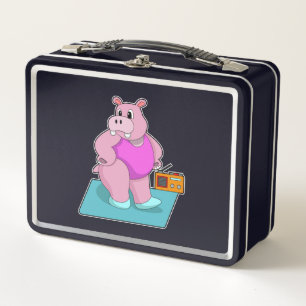 Hippo at Fitness with Radio.PNG Metal Lunch Box