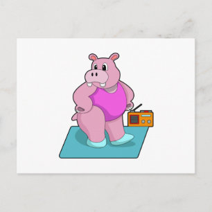 Hippo at Fitness with Radio.PNG Postcard
