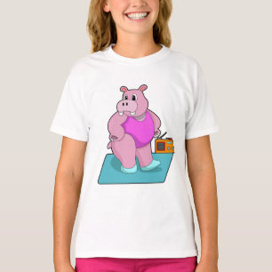 Hippo at Fitness with Radio.PNG T-Shirt