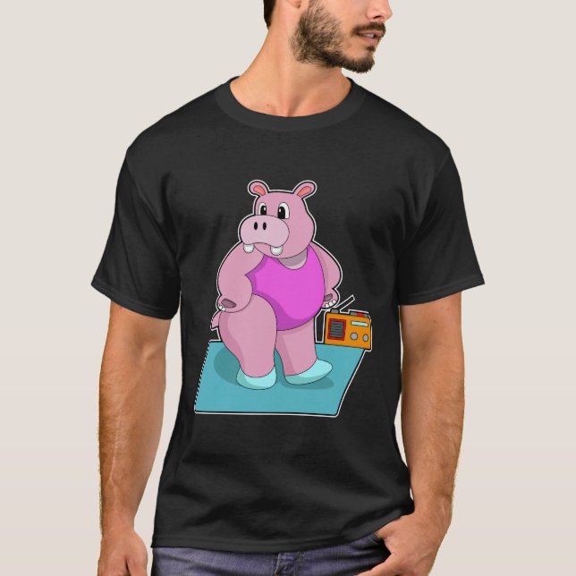 Hippo at Fitness with Radio.PNG T-Shirt (Front)