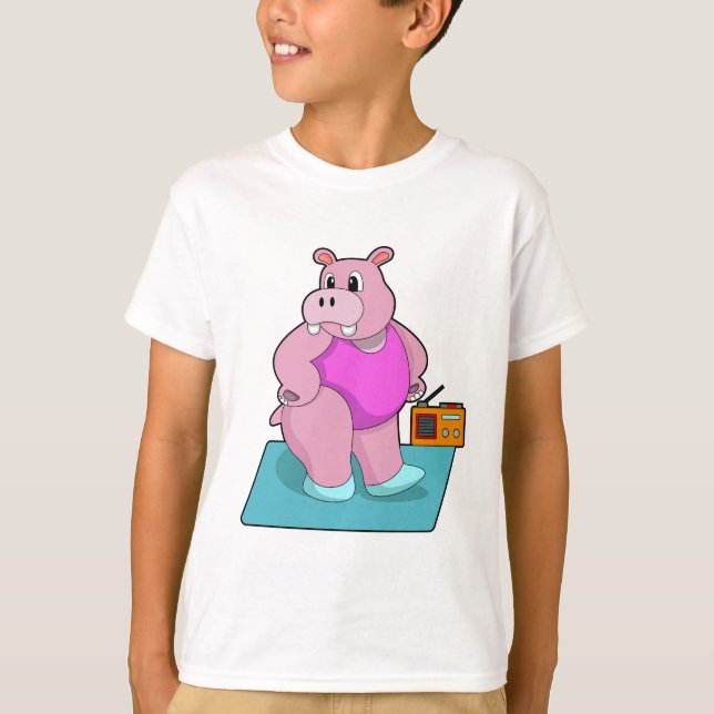 Hippo at Fitness with Radio.PNG T-Shirt (Front)