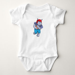 Hippo at Football Sports Baby Bodysuit