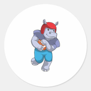 Hippo at Football Sports Classic Round Sticker