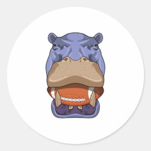 Hippo at Football Sports Classic Round Sticker