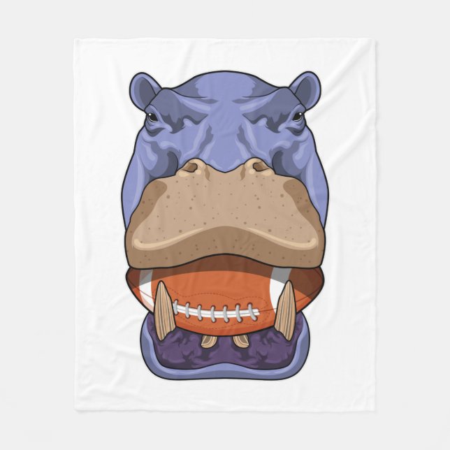Hippo at Football Sports Fleece Blanket (Front)