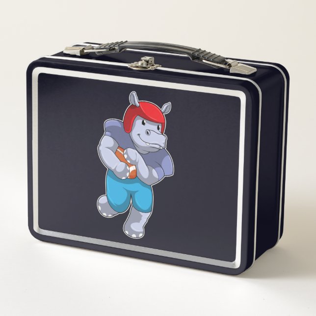 Hippo at Football Sports Metal Lunch Box (Front)