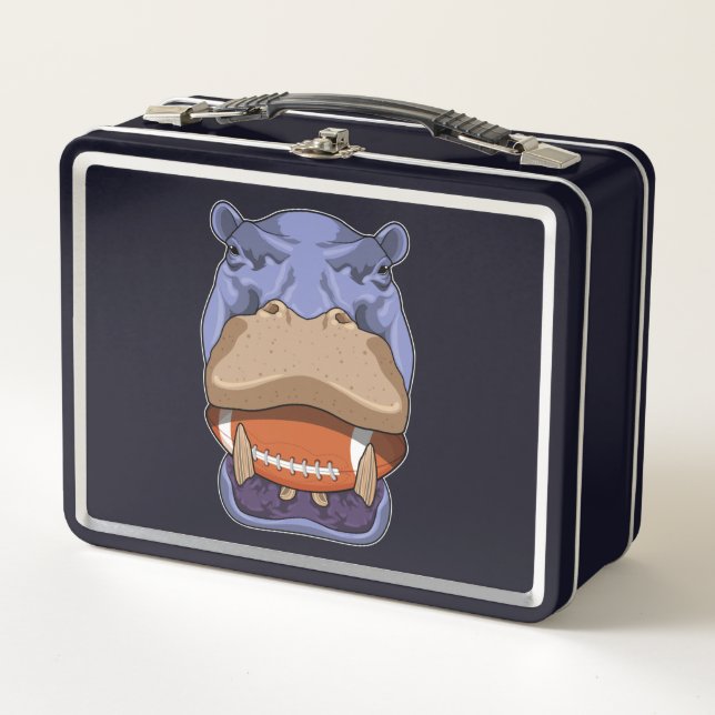 Hippo at Football Sports Metal Lunch Box (Front)