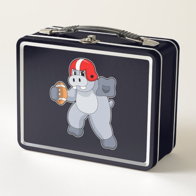 Hippo at Football Sports Metal Lunch Box (Front)