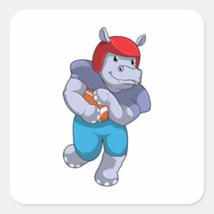 Hippo at Football Sports Square Sticker