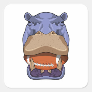 Hippo at Football Sports Square Sticker