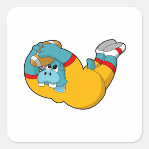 Hippo at Football Sports Square Sticker