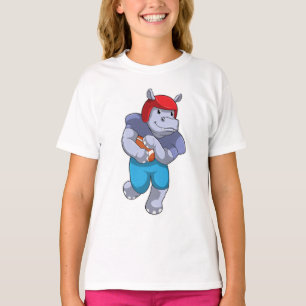 Hippo at Football Sports T-Shirt