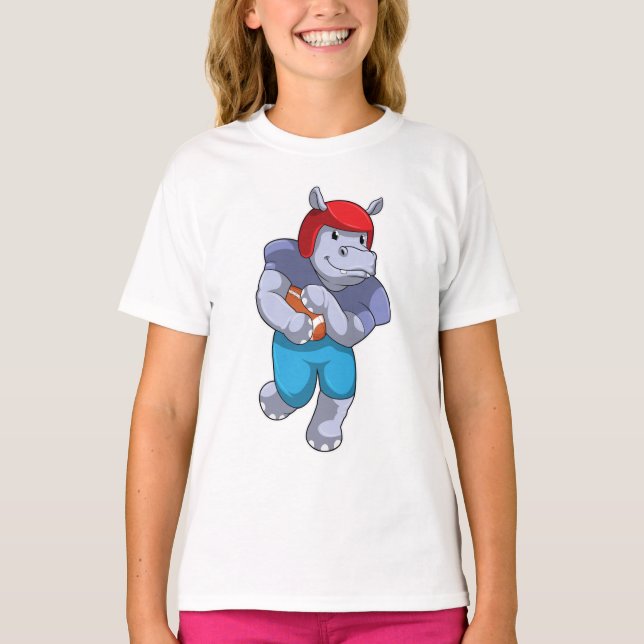 Hippo at Football Sports T-Shirt (Front)