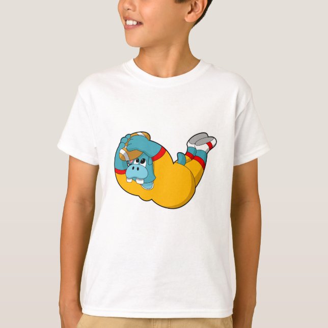 Hippo at Football Sports T-Shirt (Front)