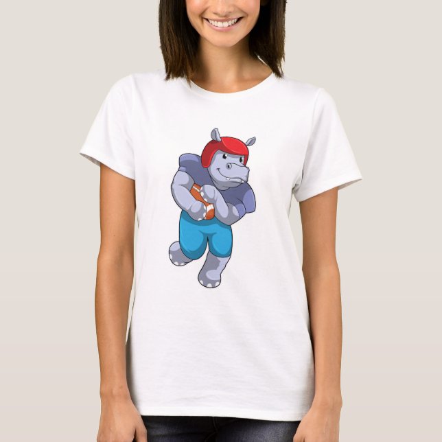 Hippo at Football Sports T-Shirt (Front)
