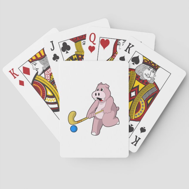 Hippo at Hockey with Hockey bat Playing Cards (Back)