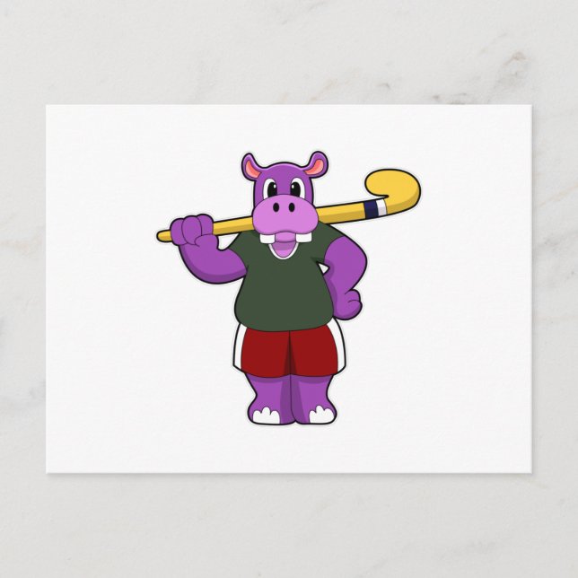 Hippo at Hockey with Hockey bat Postcard (Front)