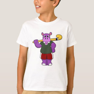 Hippo at Hockey with Hockey bat T-Shirt