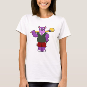 Hippo at Hockey with Hockey bat T-Shirt