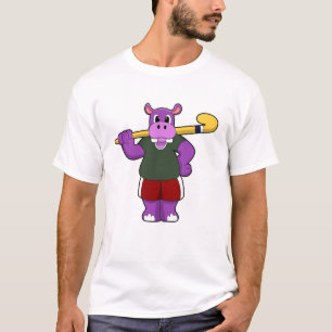 Hippo at Hockey with Hockey bat T-Shirt