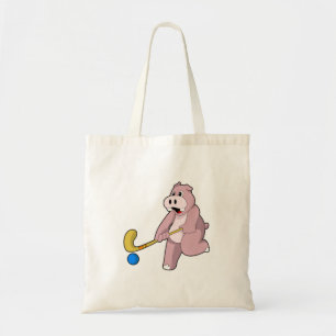 Hippo at Hockey with Hockey bat Tote Bag