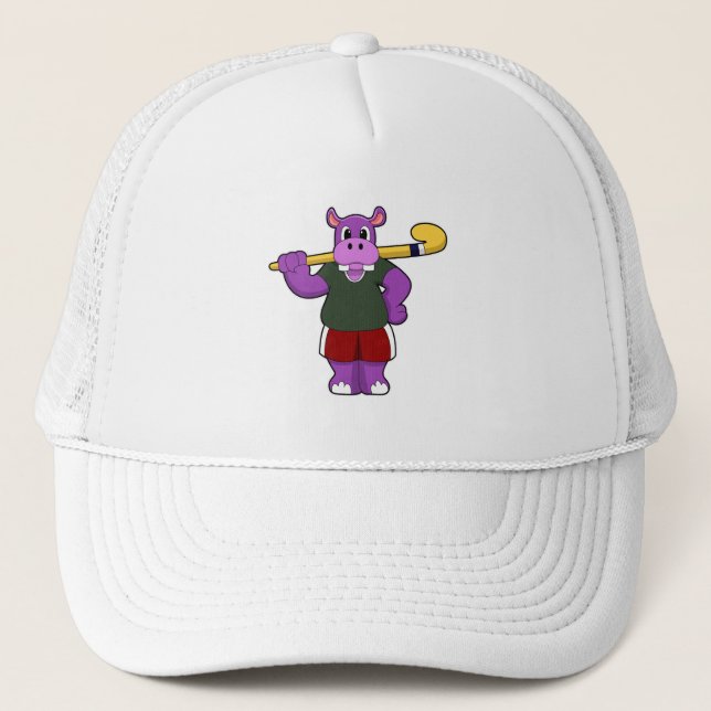 Hippo at Hockey with Hockey bat Trucker Hat (Front)