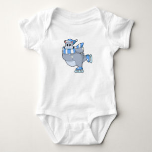 Hippo at Ice skating with Ice skates Baby Bodysuit