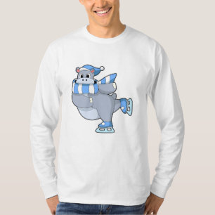 Hippo at Ice skating with Ice skates T-Shirt