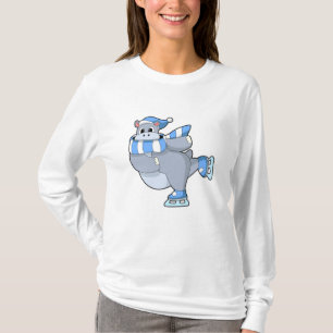 Hippo at Ice skating with Ice skates T-Shirt