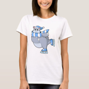 Hippo at Ice skating with Ice skates T-Shirt