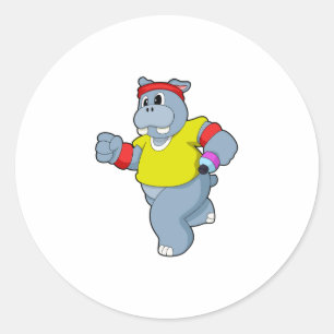 Hippo at Running Classic Round Sticker