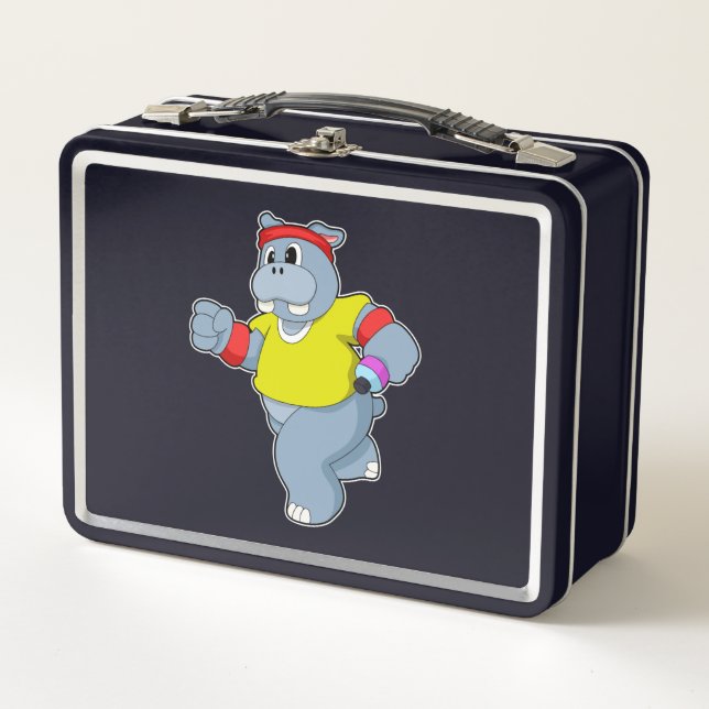 Hippo at Running Metal Lunch Box (Front)