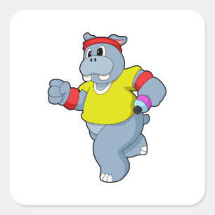 Hippo at Running Square Sticker