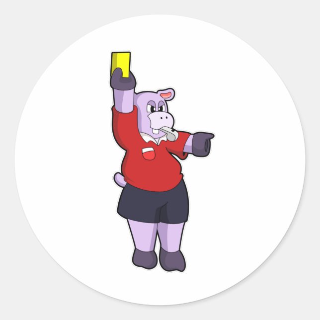 Hippo at Soccer as Referee Classic Round Sticker (Front)