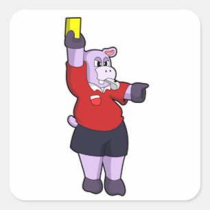 Hippo at Soccer as Referee Square Sticker