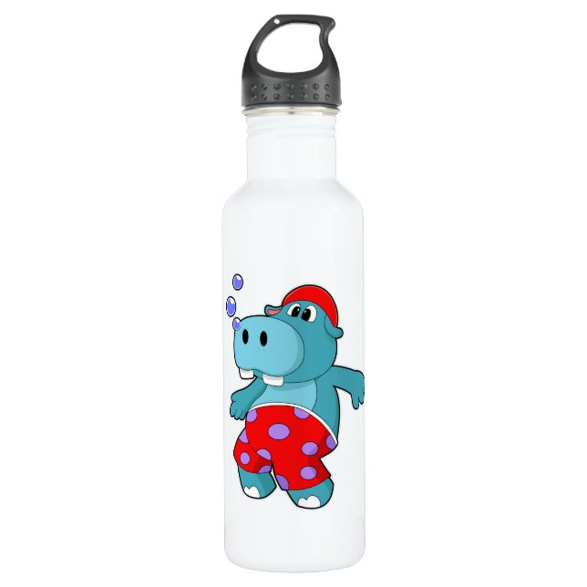 Hippo at Swimming with Swimming trunks 710 Ml Water Bottle (Front)