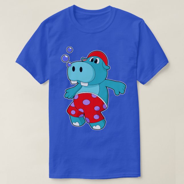 Hippo at Swimming with Swimming trunks T-Shirt (Design Front)