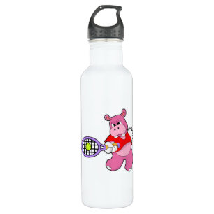 Hippo at Tennis with Tennis racket 710 Ml Water Bottle