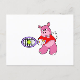 Hippo at Tennis with Tennis racket Postcard