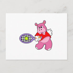 Hippo at Tennis with Tennis racket Postcard